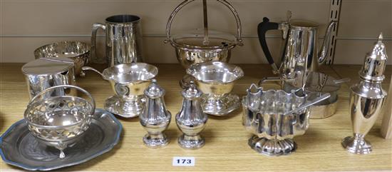 Assorted plated and pewter wares